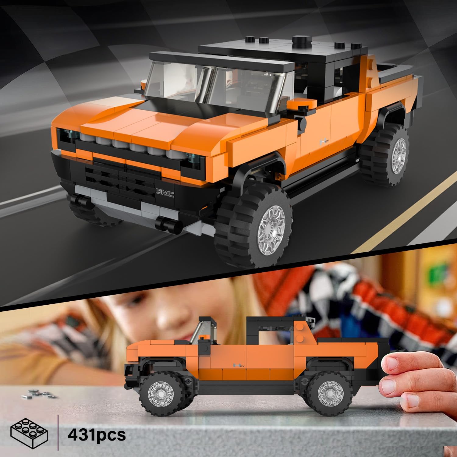 Rastar Bricks - Hummer EV Orange - 431 Pieces - Image 4
