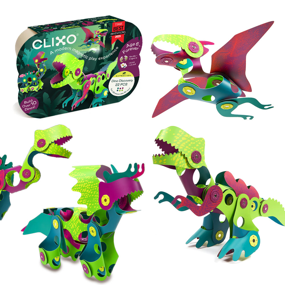 Clixo Dino Discovery Pack - 22 Piece Magnetic Building Set