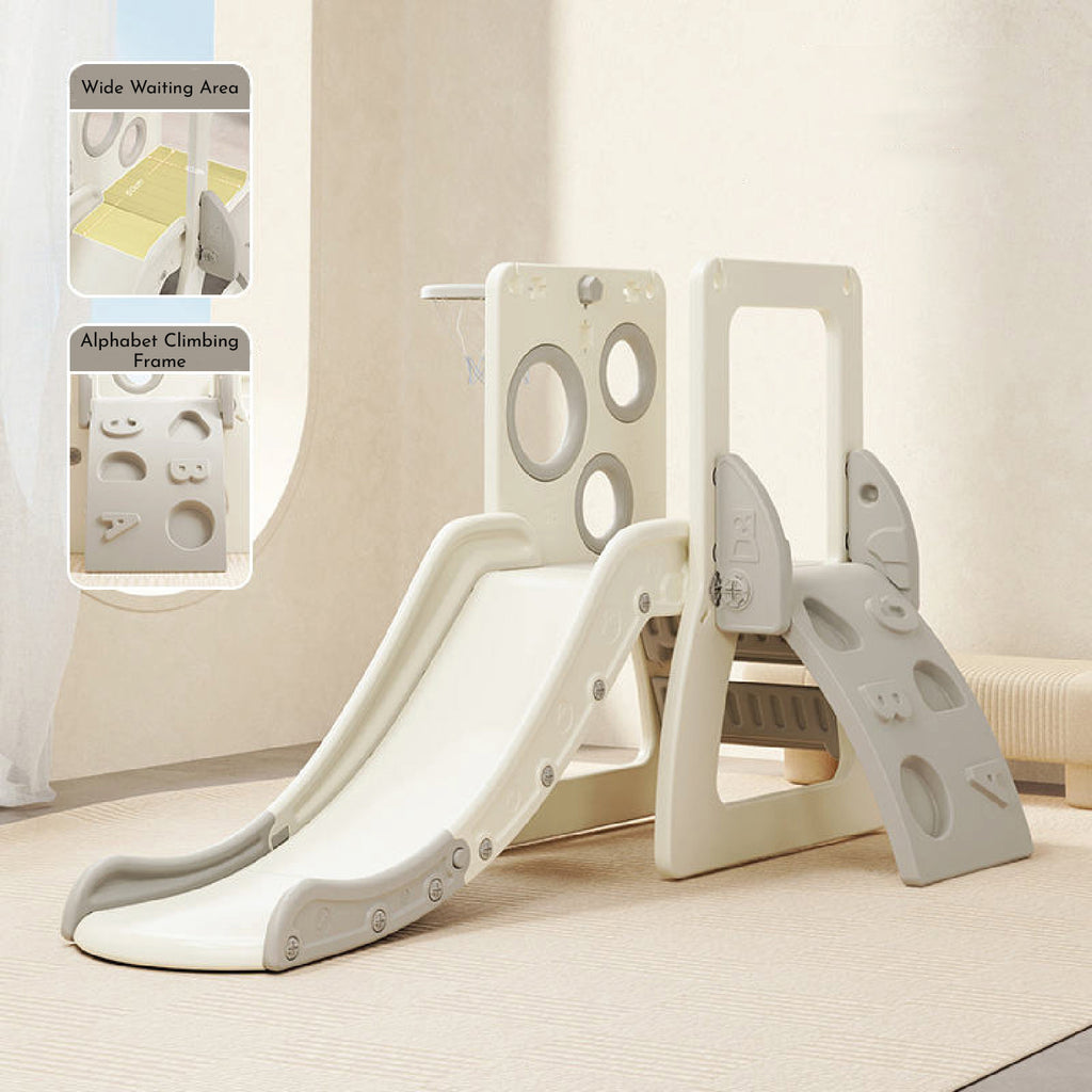 Slide w/ Climbing Wall & Basketball Hoop - White - Image 6