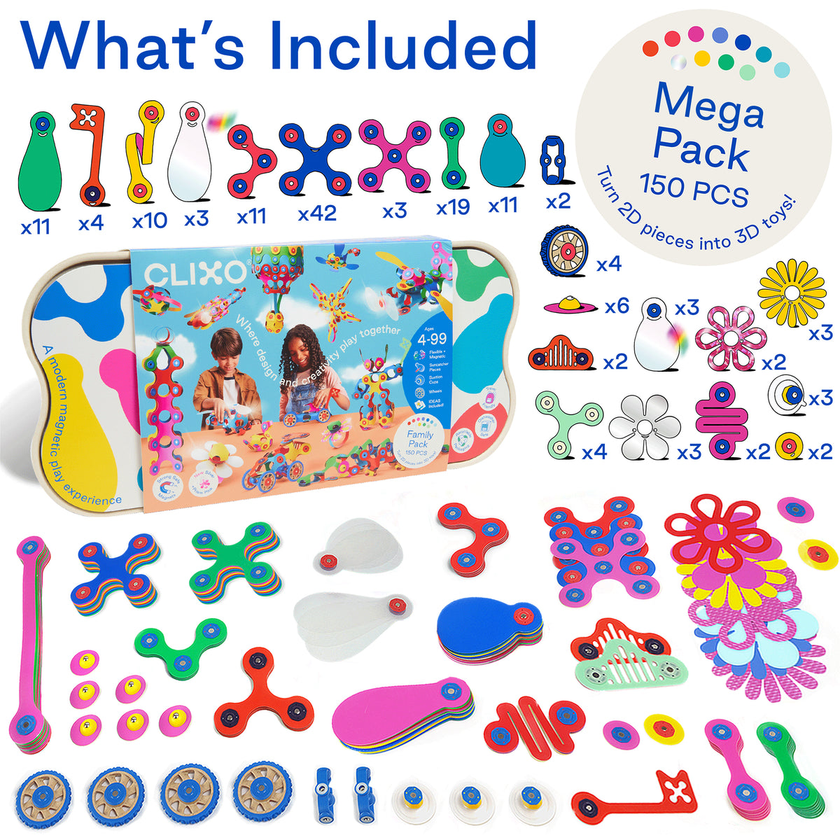 Clixo Family Pack - 150 Piece Magnetic Building Set