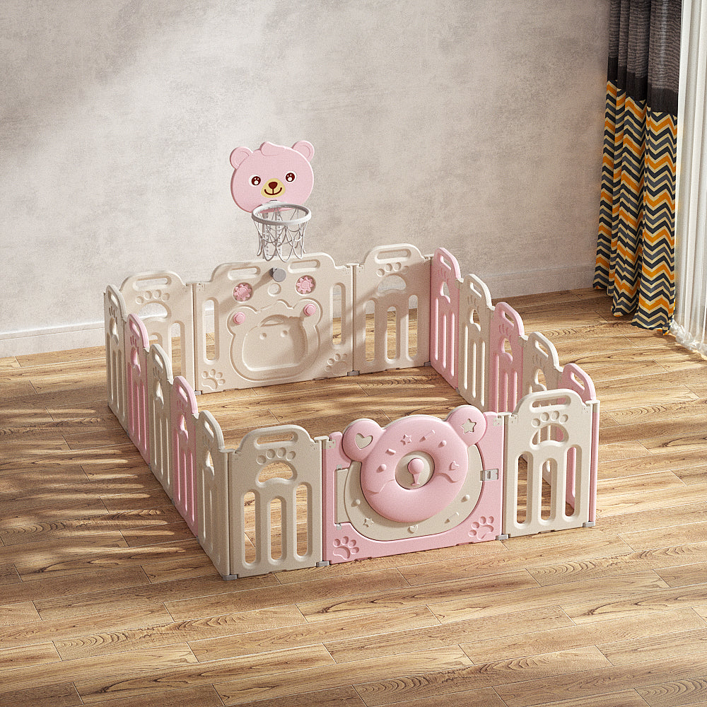 Kids Bear Playpen Pink - w/ Basketball Hoop - 16 pcs - Image 8