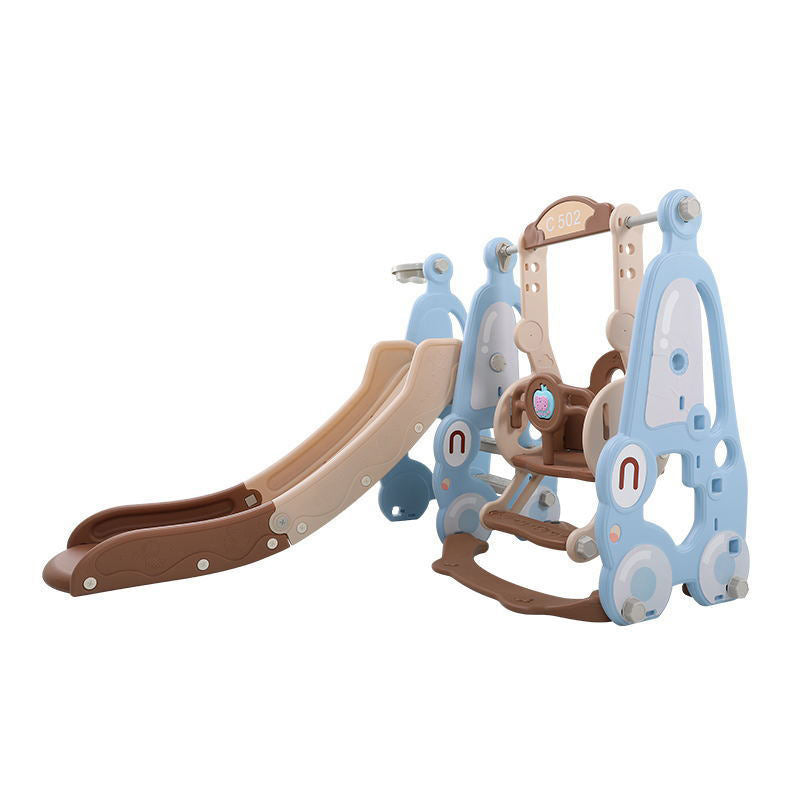 Lovely Baby Slide & Swing Set w/ Basketball Hoop - Brown