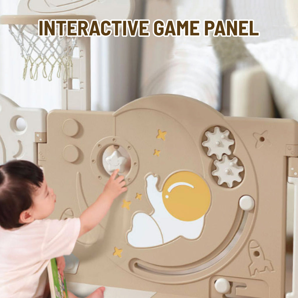 Kids Space Playpen w/ Busyboard & Basketball Hoop - 10pcs - White - Image 7