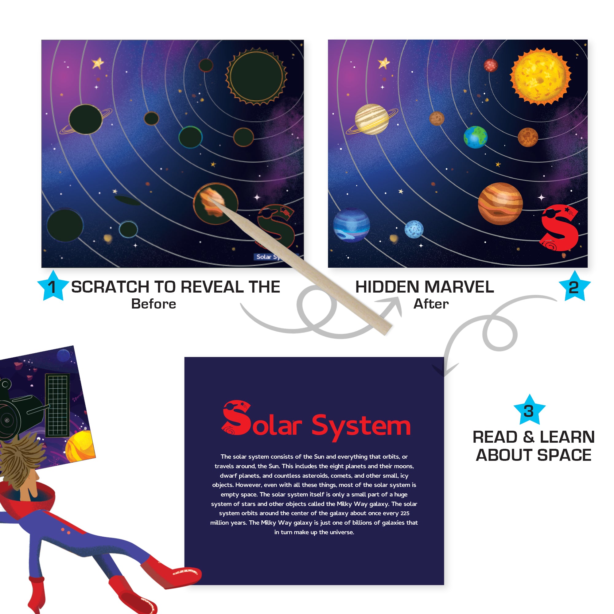 Chalk & Chuckles Scratch Art A to Z Space Adventure (Ages 4 to 9) - Image 5