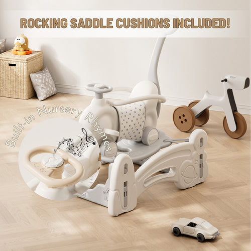 4-in-1 Trampoline Rocking Horse - White - Image 10