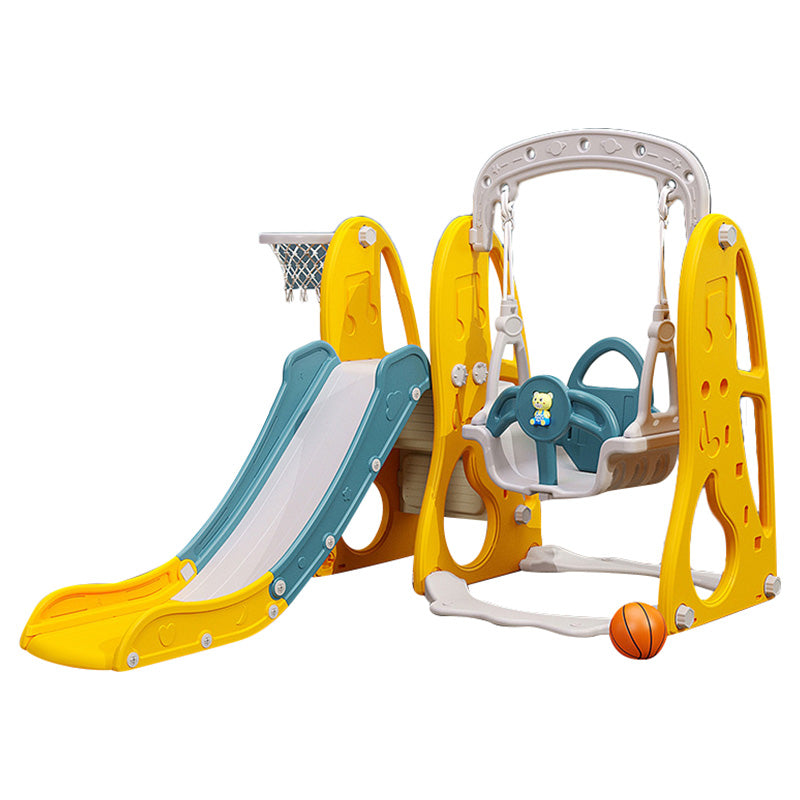 Lovely Baby Slide & Swing Set W/ Basketball Hoop - Yellow