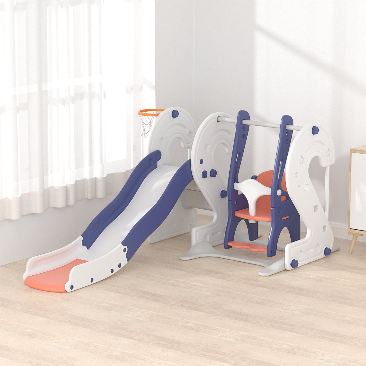 Lovely Baby Slide & Swing Set w/ Basketball Hoop