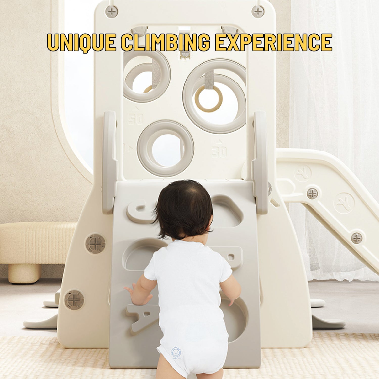 Slide w/ Climbing Wall & Basketball Hoop - White - Image 9