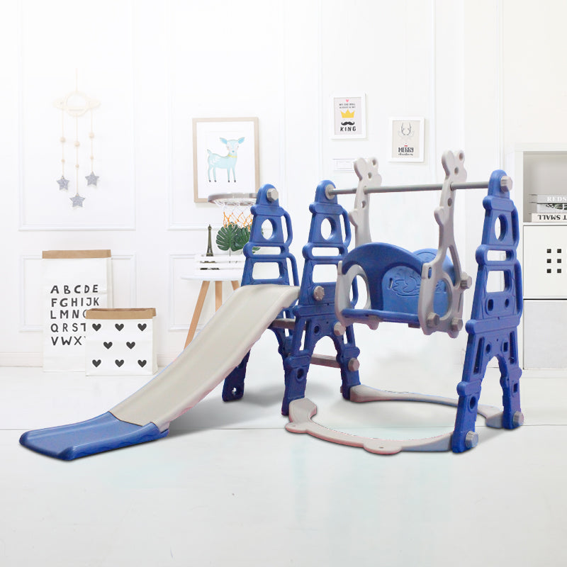 Slide & Swing Set w/ Basketball Hoop - Blue/Grey - Image 2