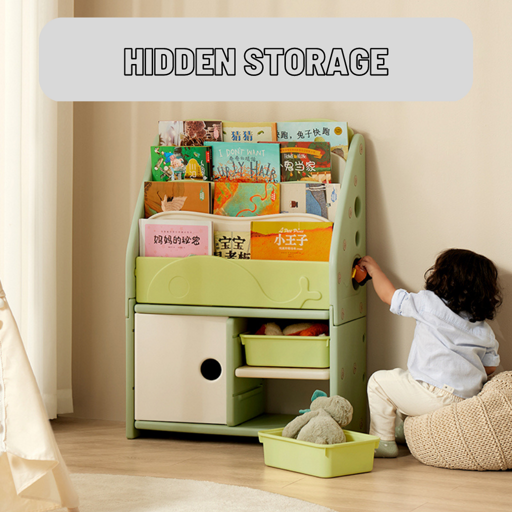 Books Storage Rack w/ Cabinet and Shelf- Green - Image 3