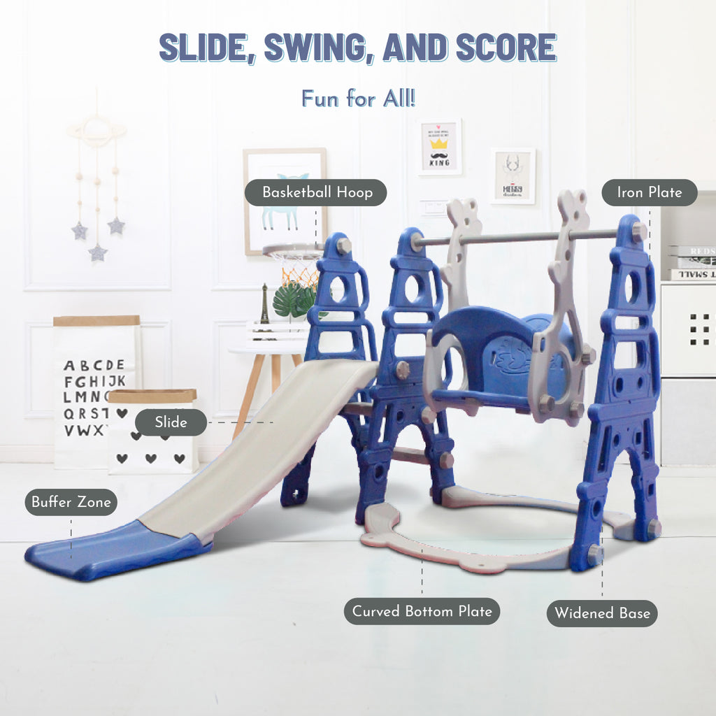 Slide & Swing Set w/ Basketball Hoop - Blue/Grey - Image 3