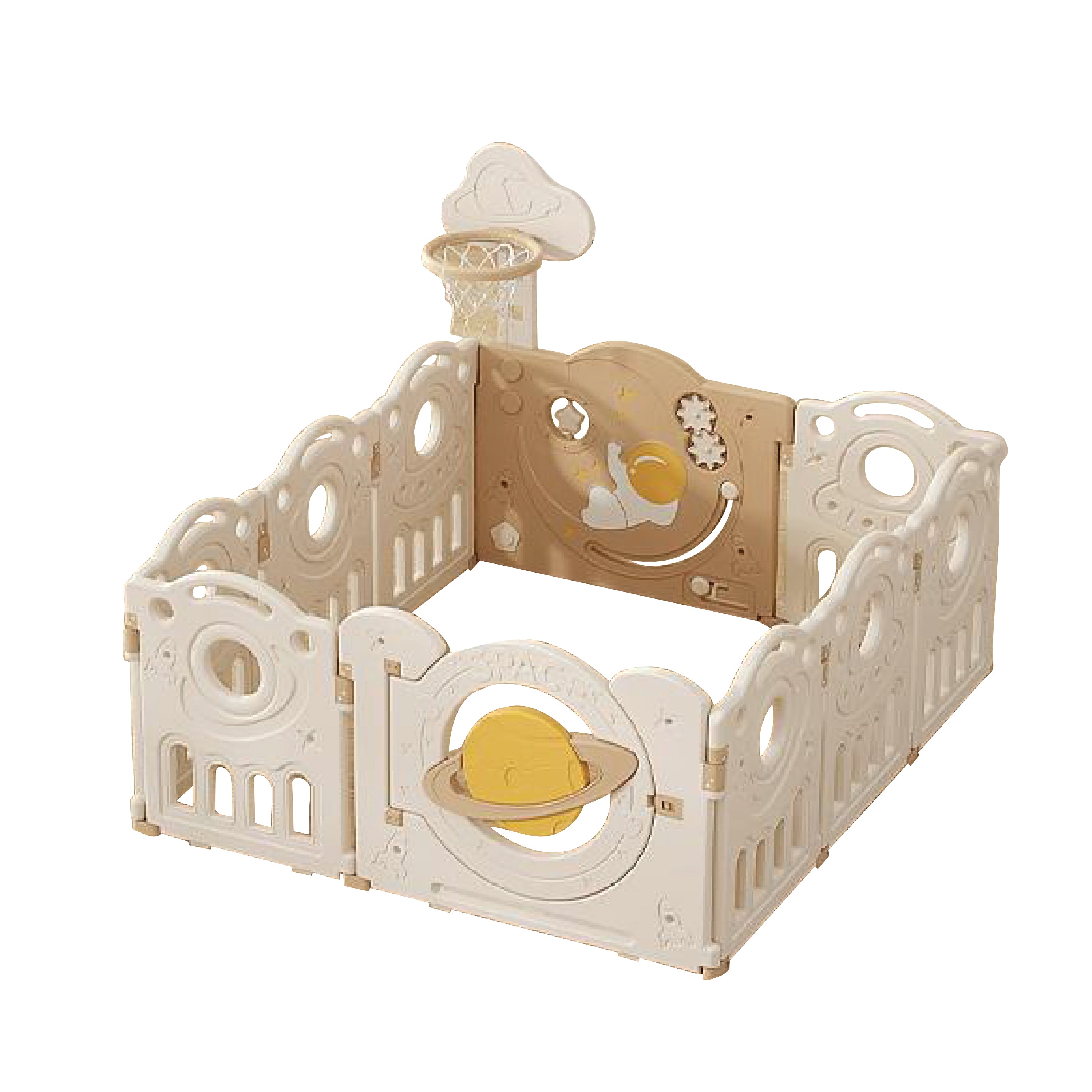 Kids Space Playpen w/ Busyboard & Basketball Hoop - 10pcs - White - Image 10