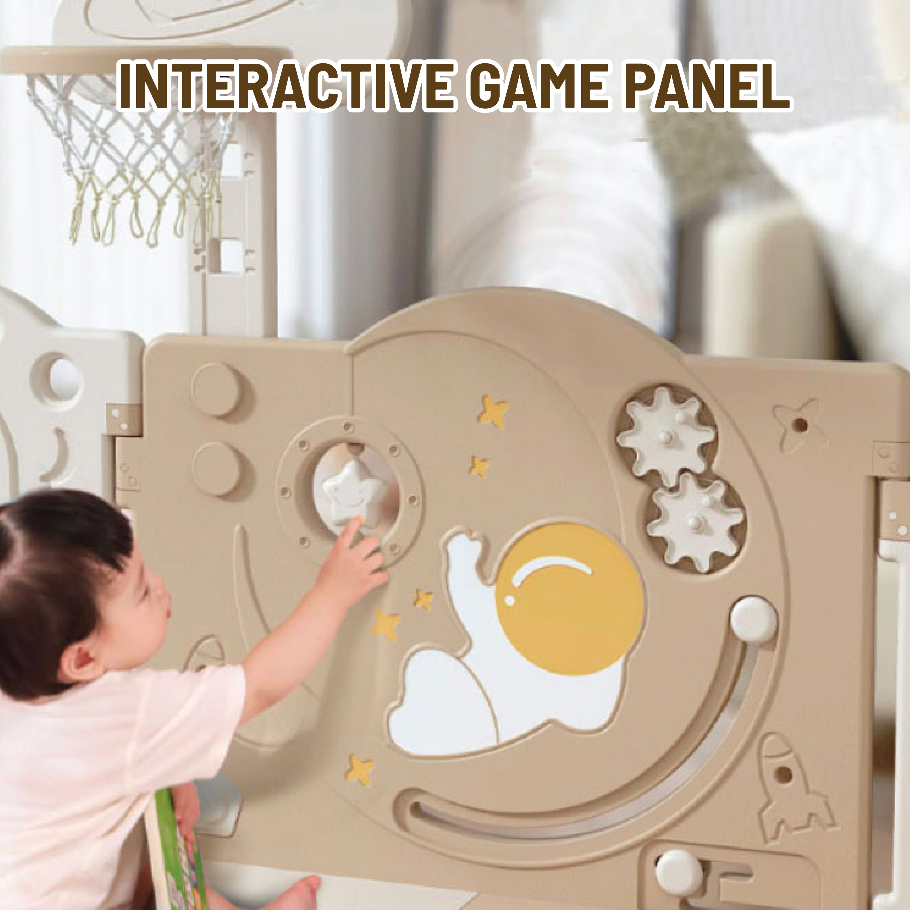 Kids Space Playpen w/ Busyboard & Basketball Hoop - 18pcs - White - Image 7