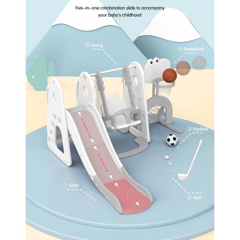 Slide & Swing Set W/Basketball Hoop & Football Goal - White - Image 17
