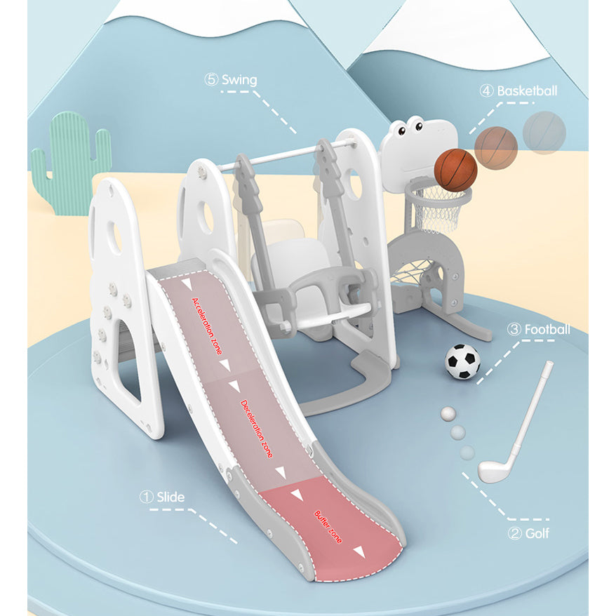 Slide & Swing Set W/Basketball Hoop & Football Goal - White - Image 13