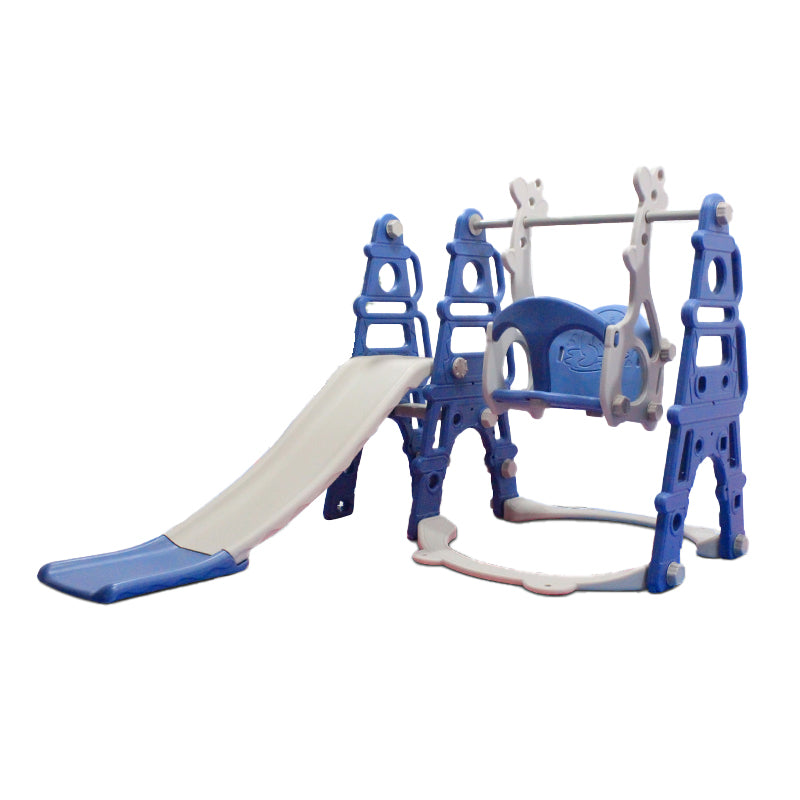 Lovely Baby Slide & Swing Set w/ Basketball Hoop - Blue/Grey