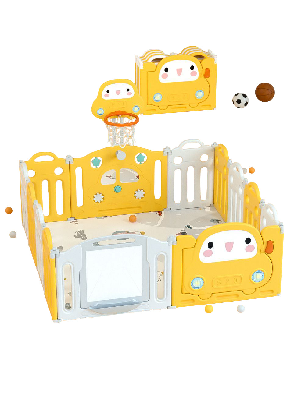 Lovely Baby Kids Playpen with Basketball Hoop - 13PCS
