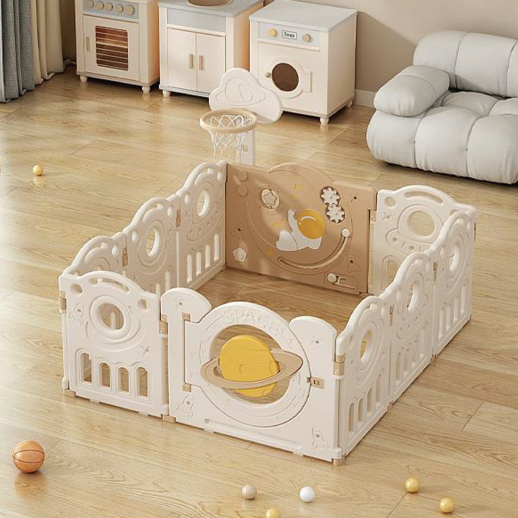 Kids Space Playpen w/ Busyboard & Basketball Hoop - 10pcs - White - Image 6