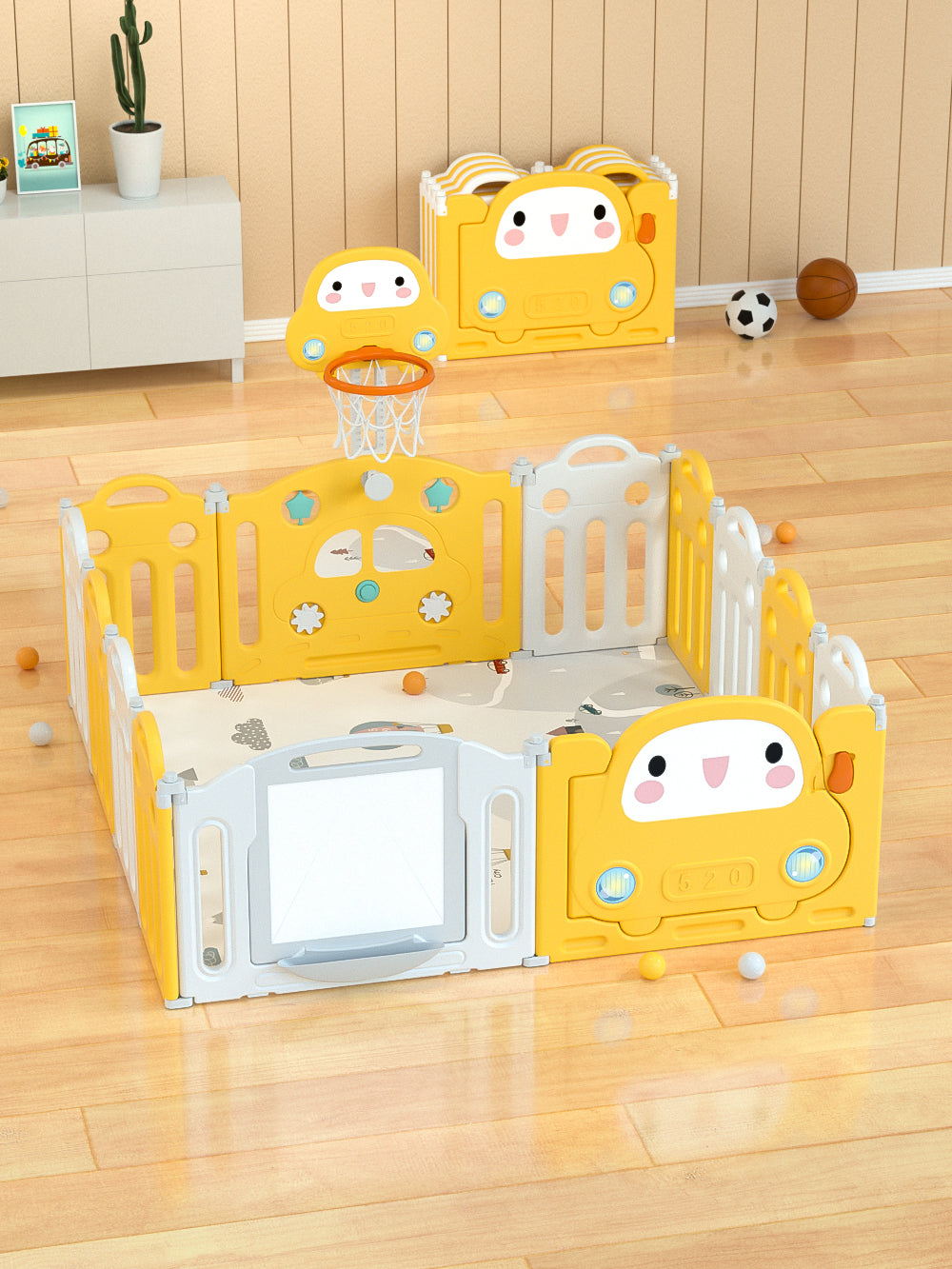 Kids Playpen with Basketball Hoop - 13PCS - Image 2