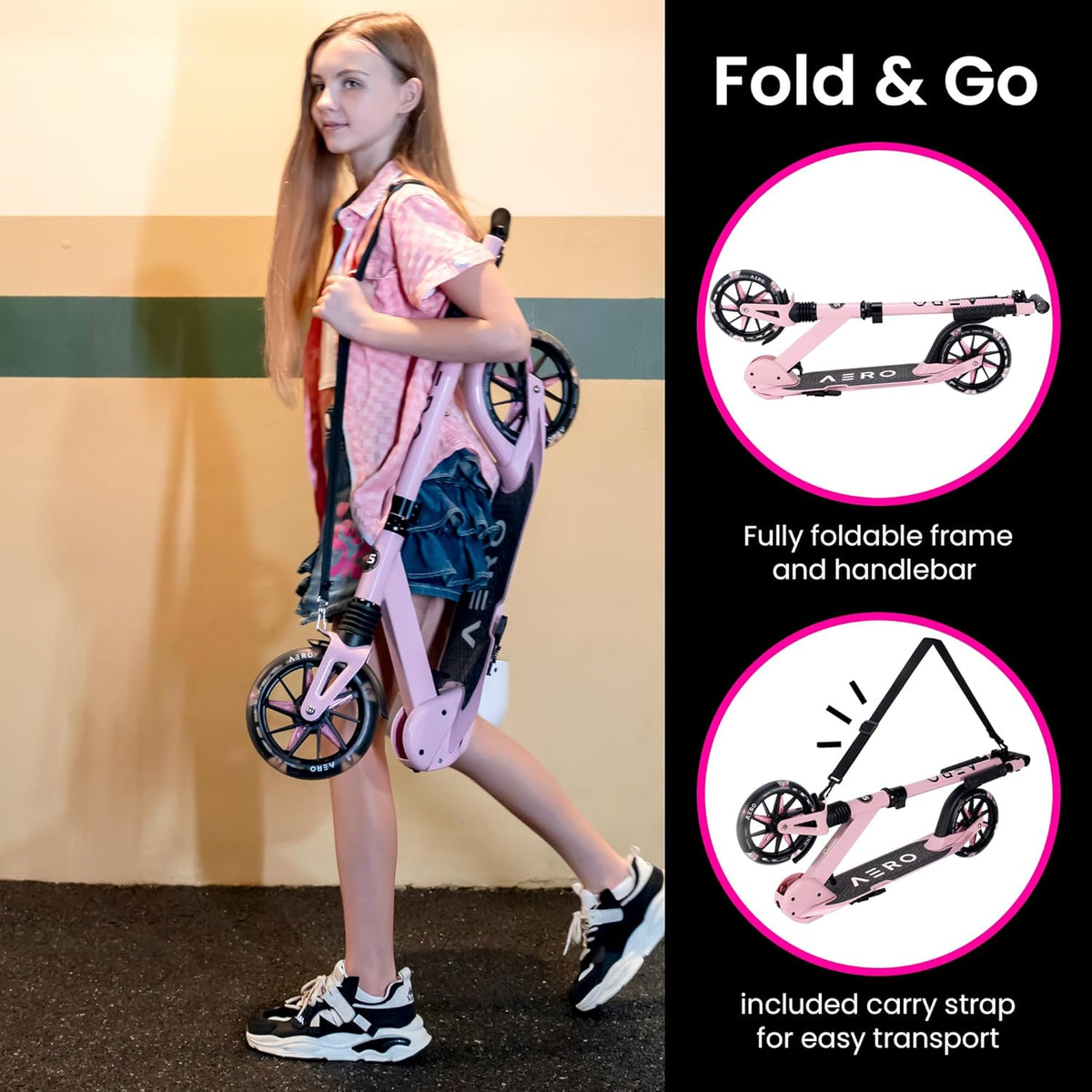 A5 Teen Foldable Scooter - Pink - Image 5
