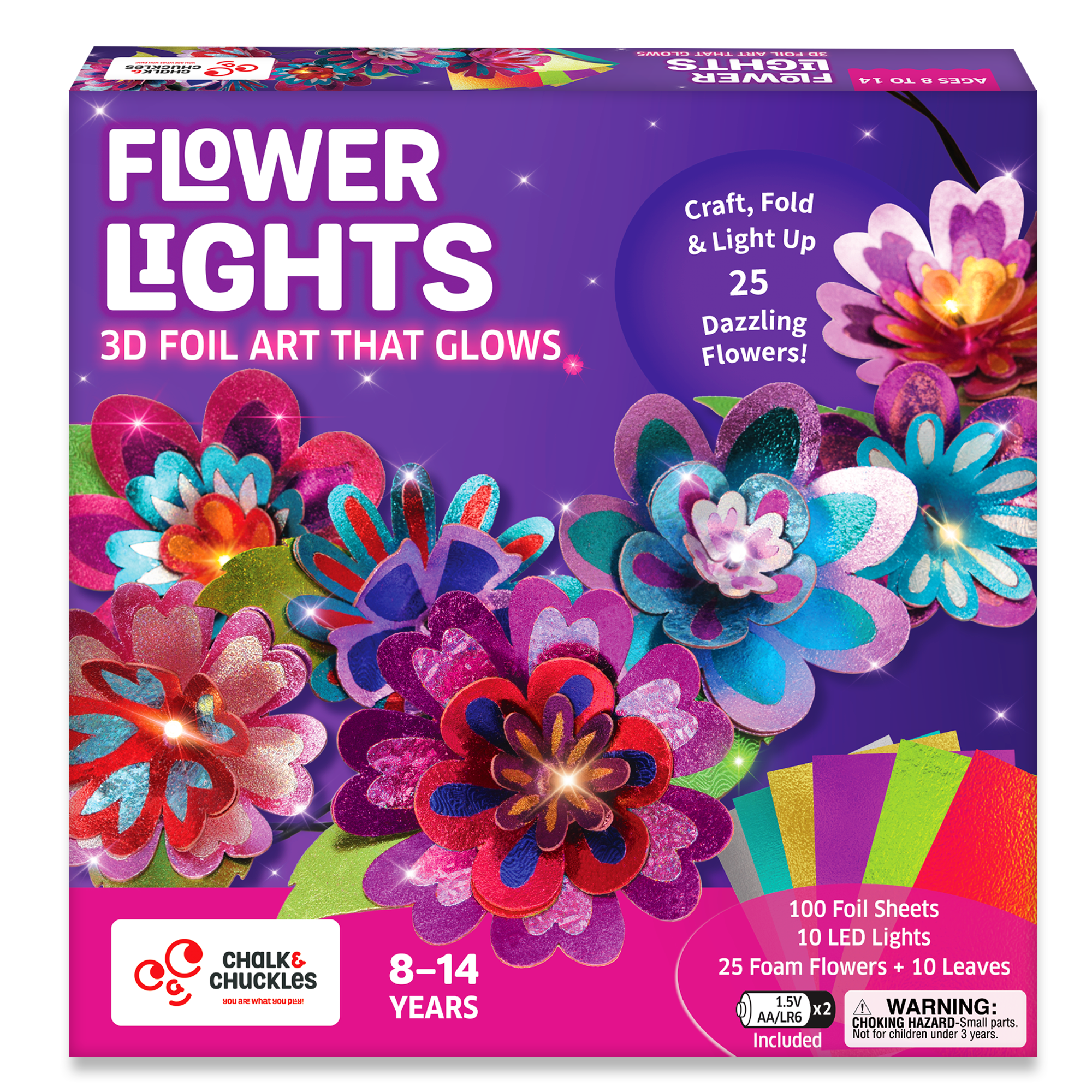 Chalk & Chuckles Flower Lights - Foil Art Craft Kit (Ages 8+)