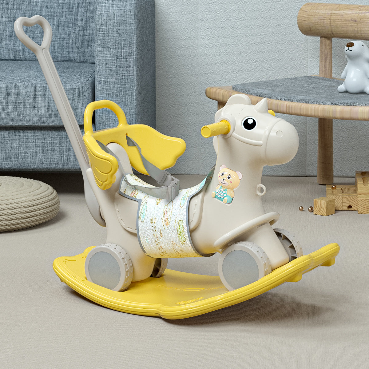 2-In-1 Rocking Horse & Ride On - Yellow - Image 10